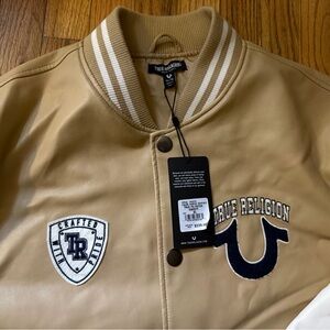 True Religion Beige Varsity Jacket